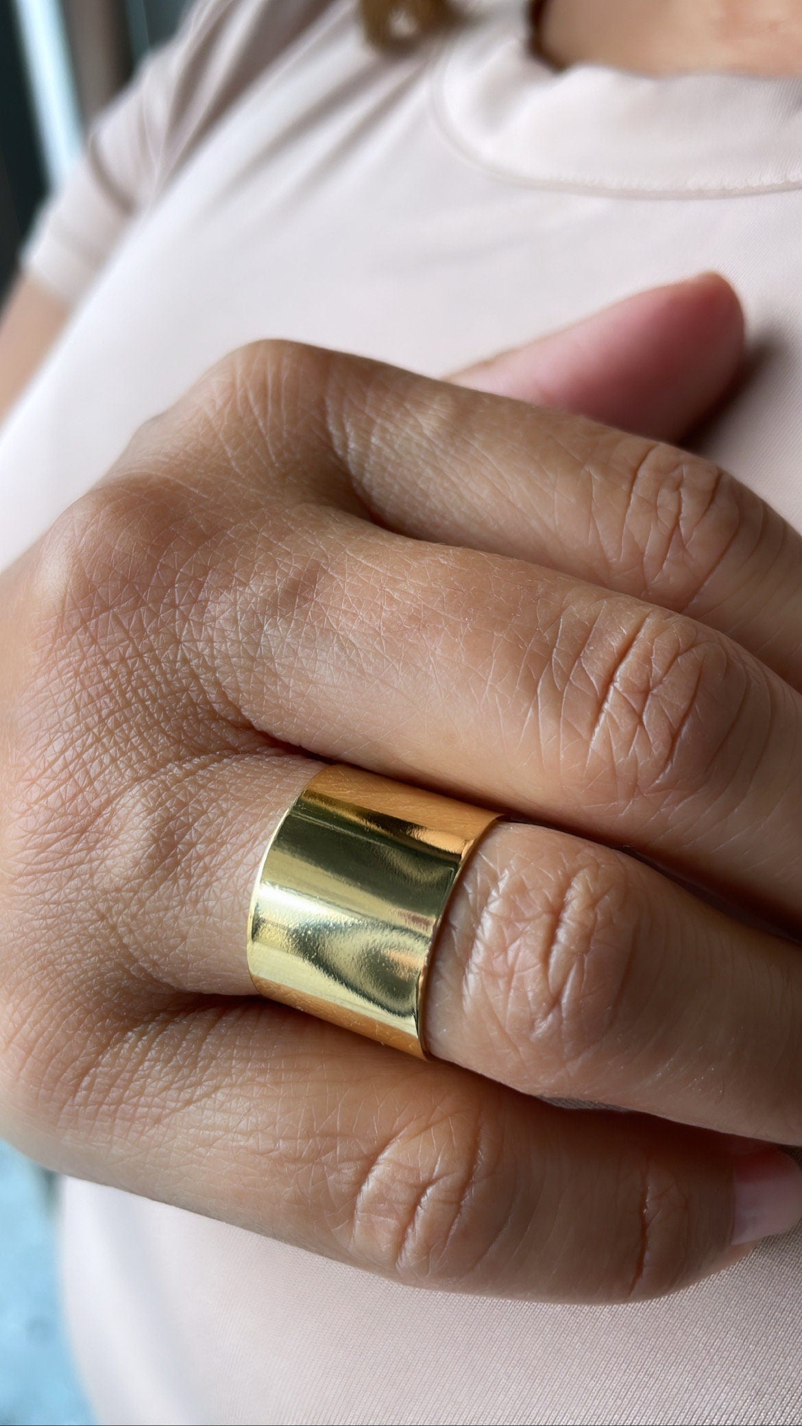 18k Gold Filled Plain Thin, Wide Adjustable Ring