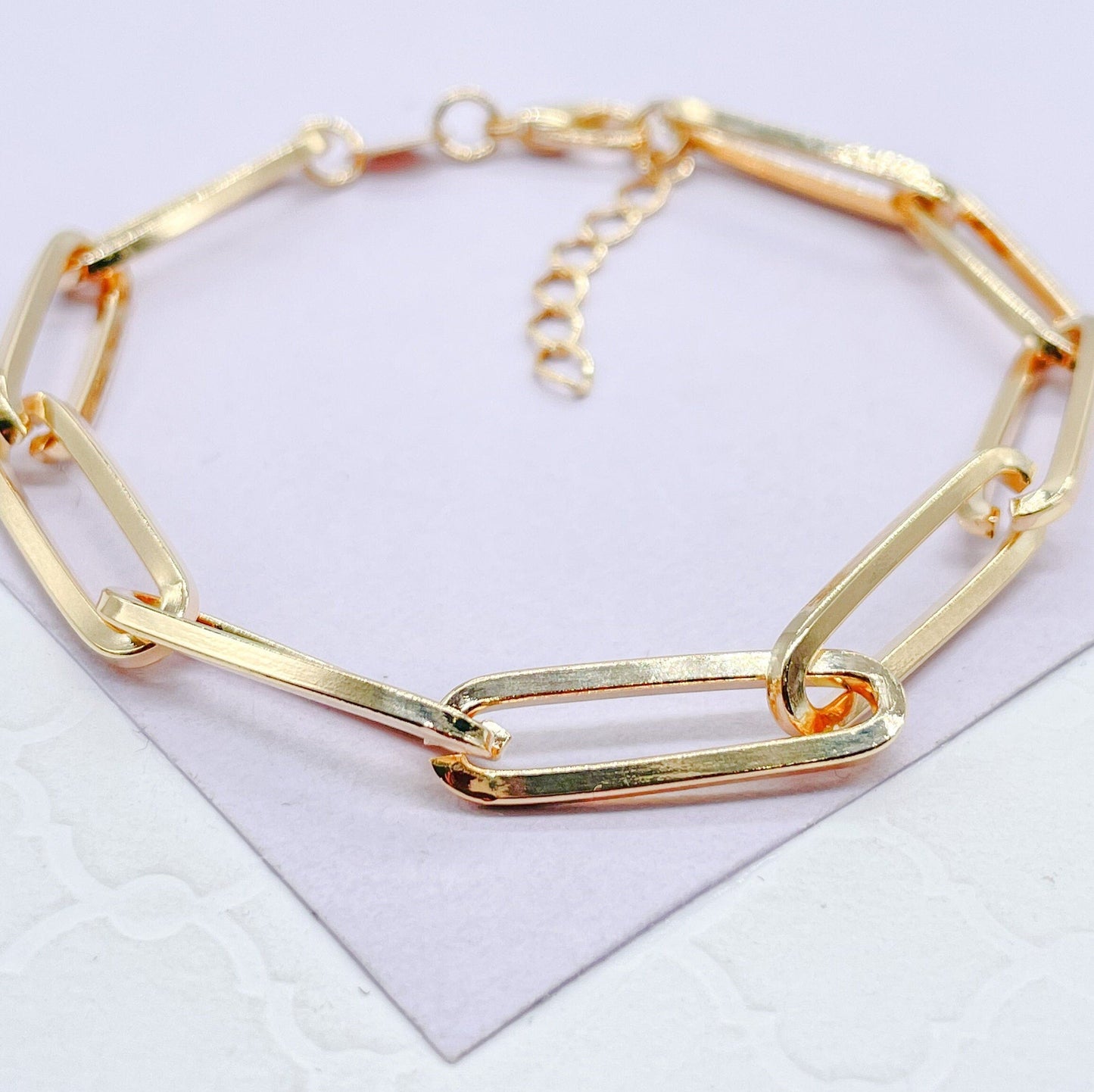 18k Gold Filled Thin Long Smooth Paper Clip Link Bracelet