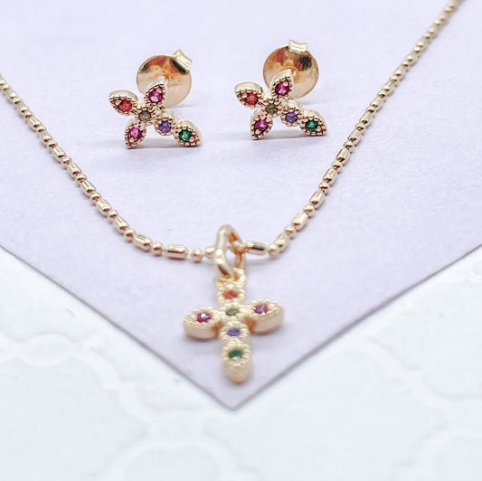 18k Gold Filled Cross Charm Earrings: Colorful Dainty Jewelry