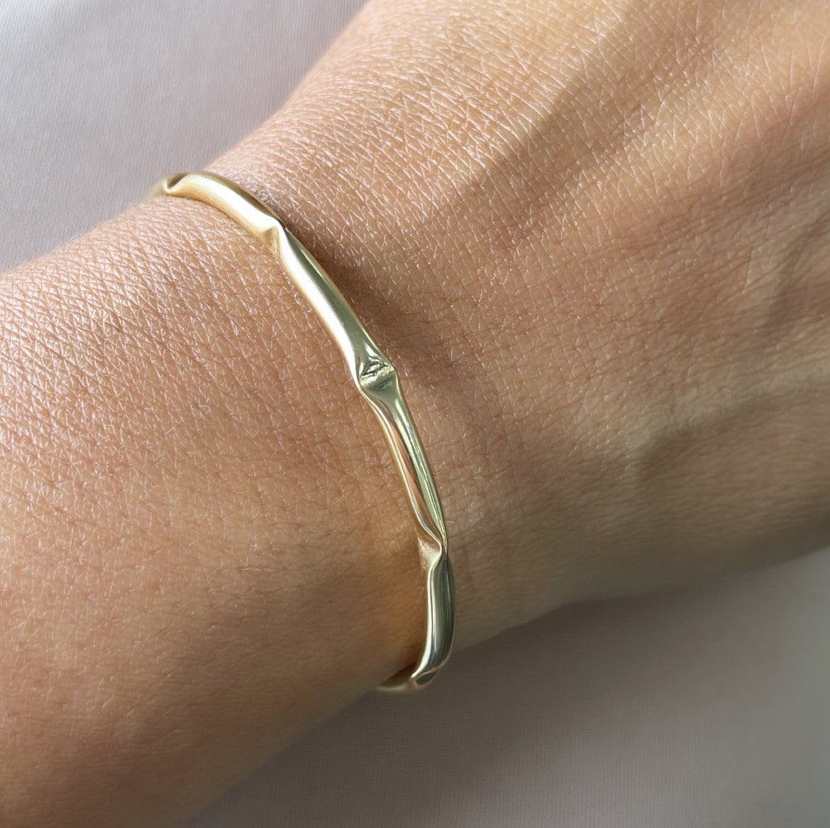 18k Gold Filled Plain Smooth Cuff Bracelet Patterned With Vertical & Horizontal Dents