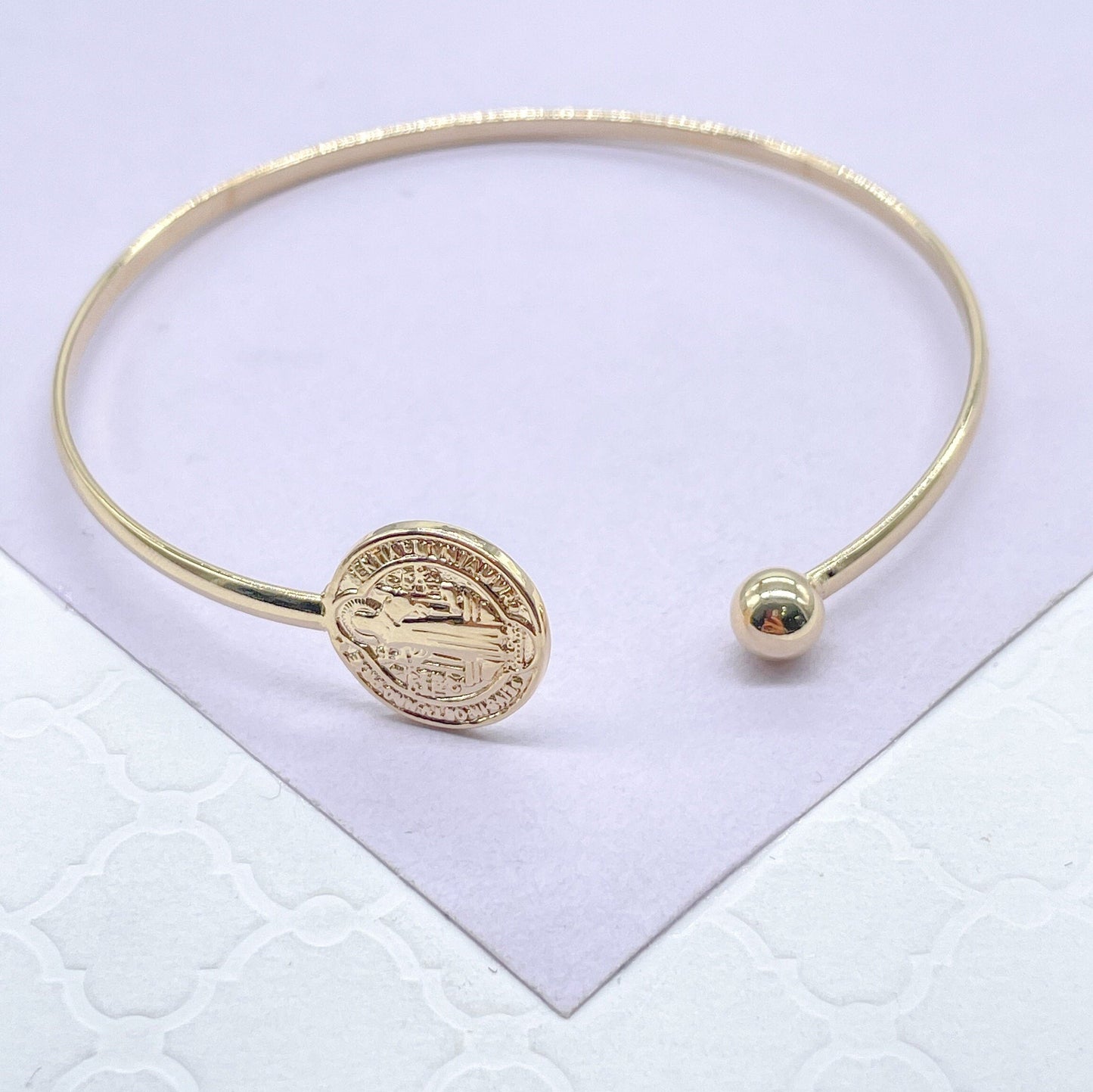 18k Gold Filled XL Cuff Bracelet with Engraved San Benito Ends