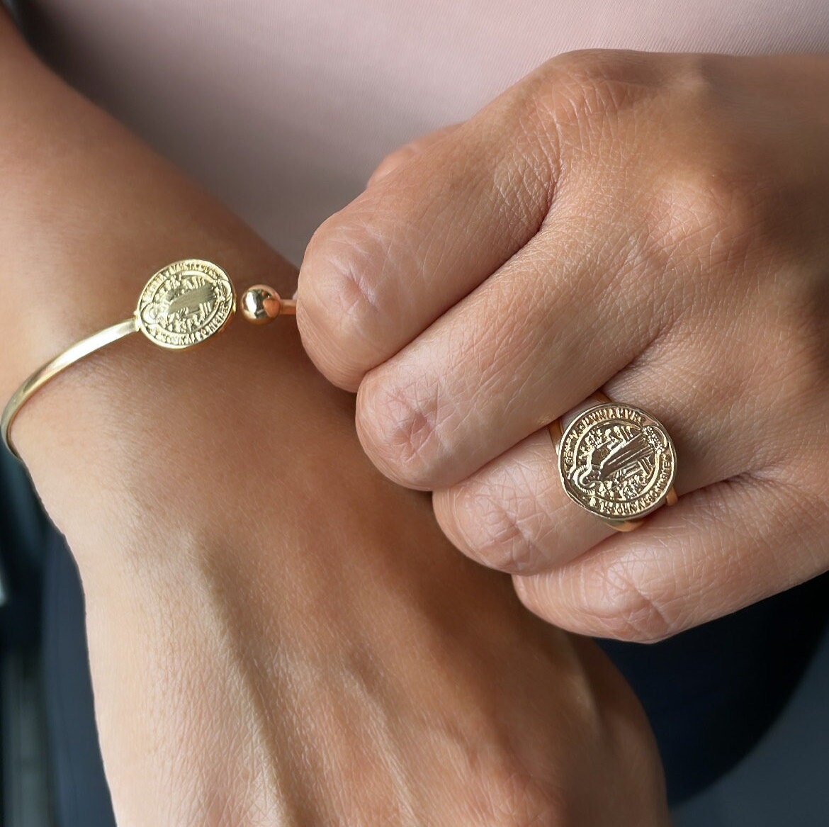 18k Gold Filled XL Cuff Bracelet with Engraved San Benito Ends