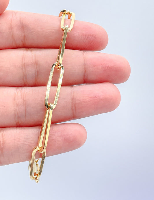 18k Gold Filled Thin Long Smooth Paper Clip Link Bracelet