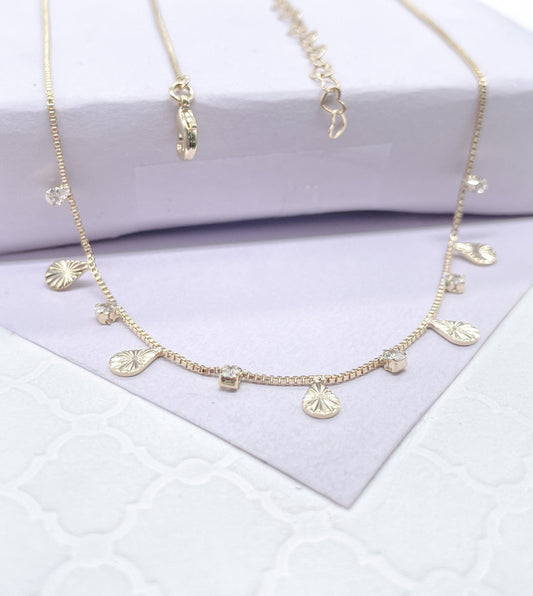 18k Gold Filled Dainty Tear Drop Charm And Cz Stone Choker