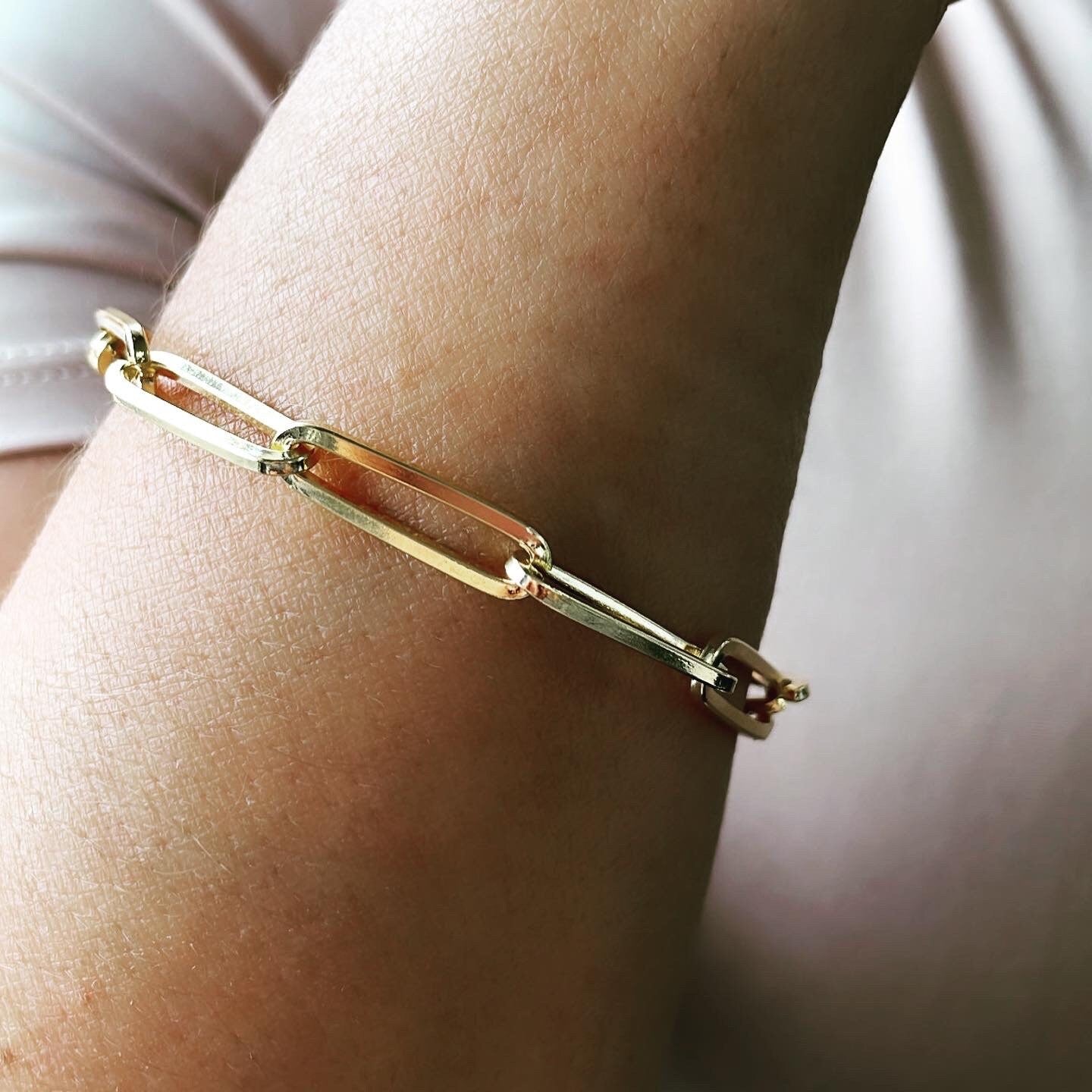 18k Gold Filled Thin Long Smooth Paper Clip Link Bracelet