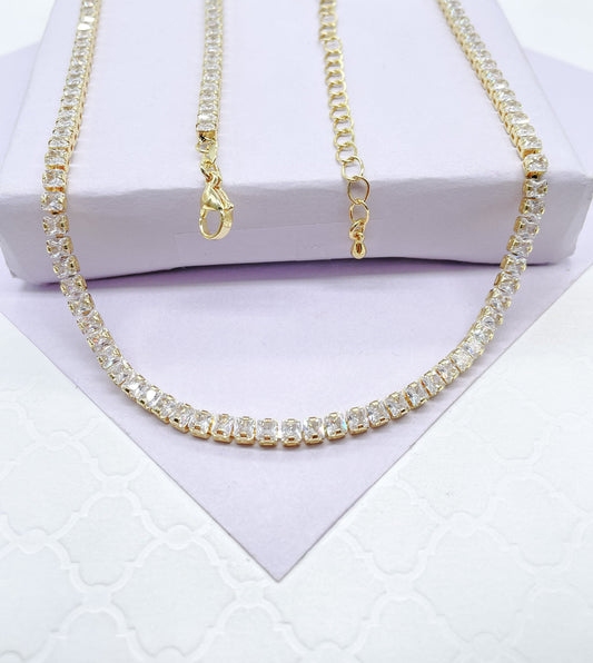 18k Gold Filled Square Cut Tennis Chain Choker
