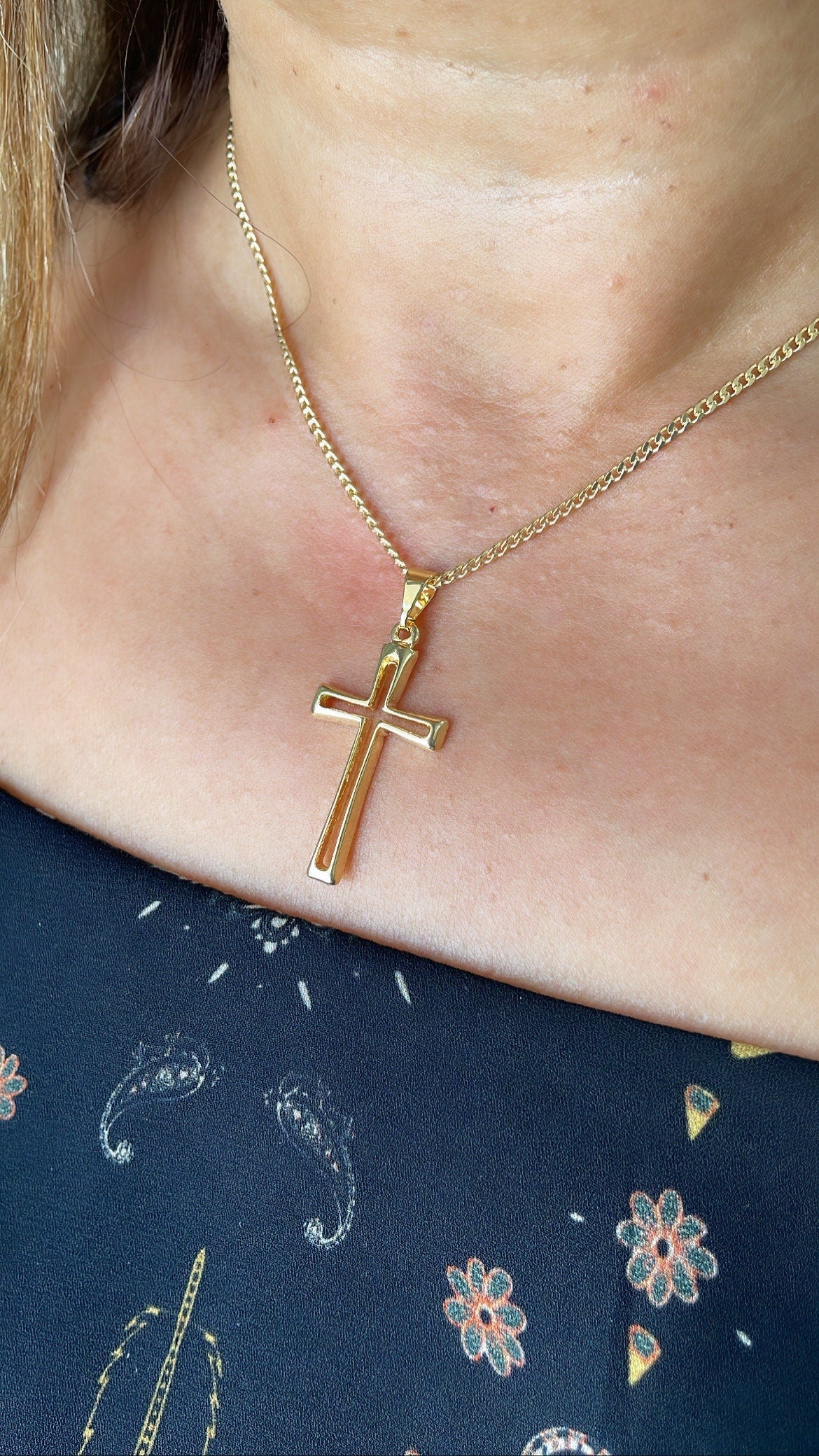 18k Gold Filled Smooth Dainty See Through Cross