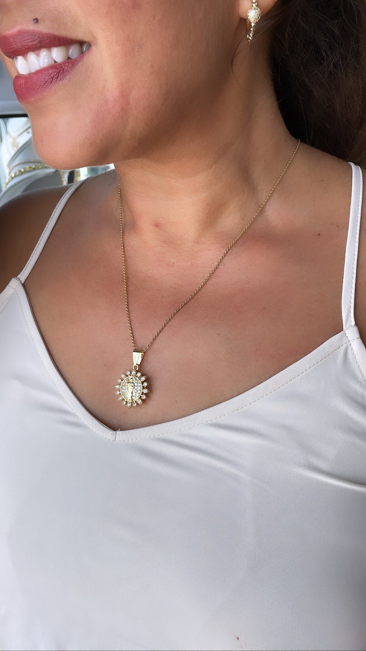 18k Gold Filled Religious Charm Crowned with CZ Stones & Saint Jude Center