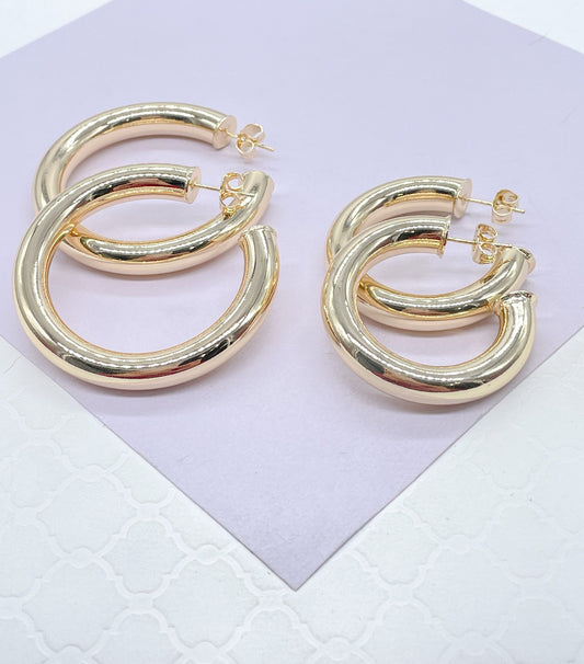 Thick 18k Gold Filled 7.5mm Smooth Open Hoops, Available in 2 Sizes