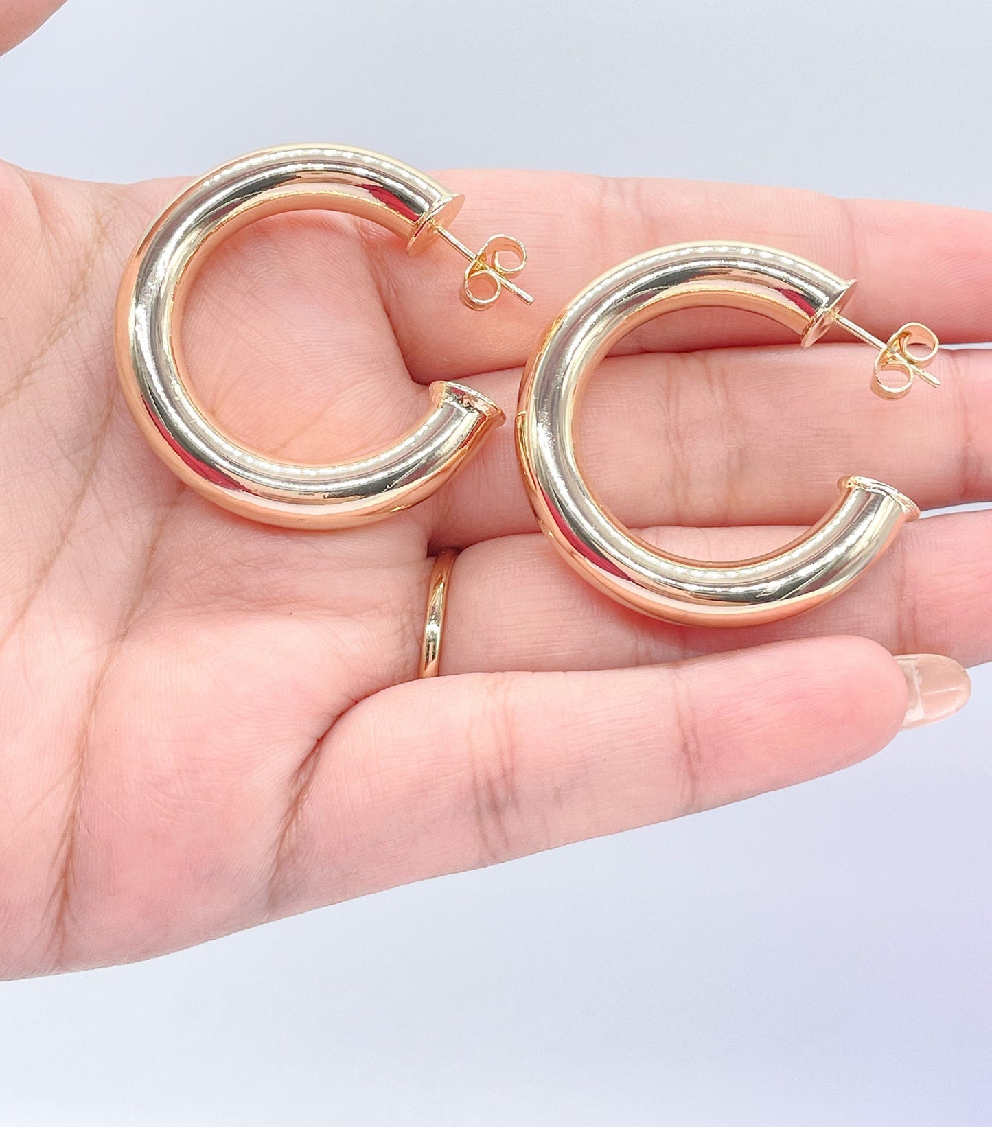 Thick 18k Gold Filled 7.5mm Smooth Open Hoops, Available in 2 Sizes