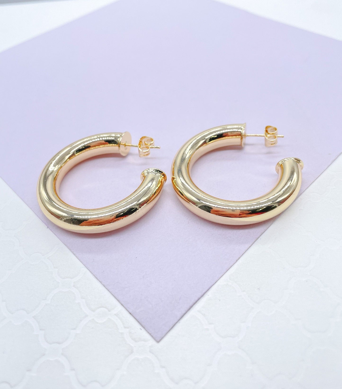 Thick 18k Gold Filled 7.5mm Smooth Open Hoops, Available in 2 Sizes