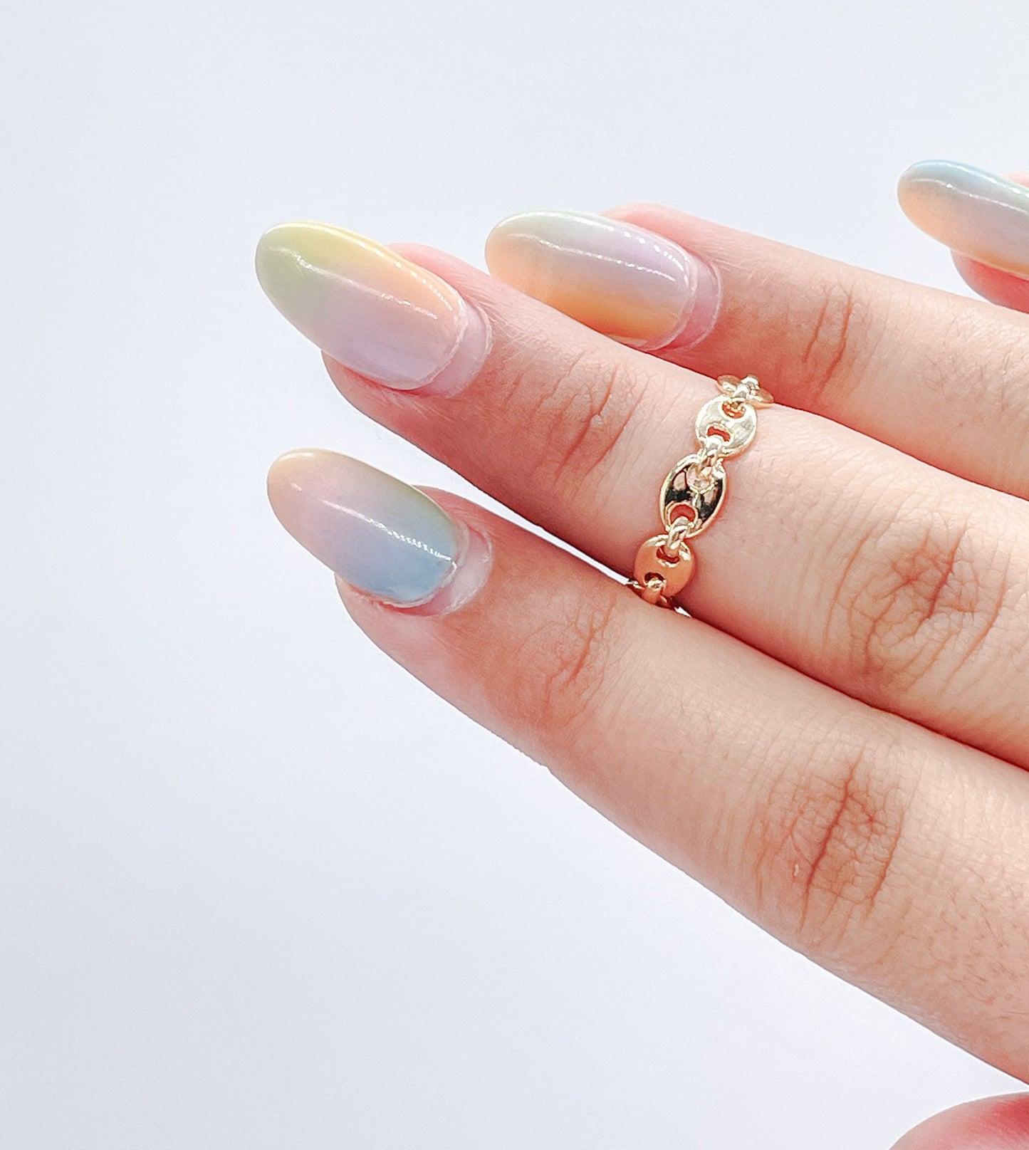 Adjustable 18k Gold Filled Plain Puffy Mariner Link Ring Dainty Jewelry