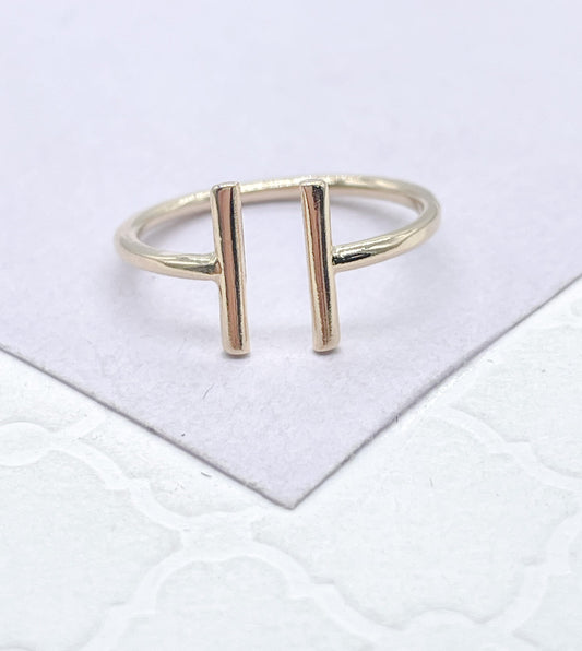 18k Gold Filled Plain Dainty Adjustable Ring With Parallel Bar Ends