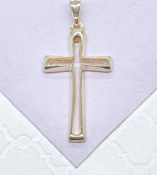 18k Gold Filled Smooth Dainty See Through Cross