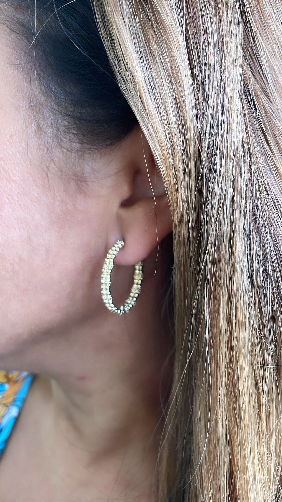 18k Gold Filled Dual Rowed Textured/Beaded Open Hoops