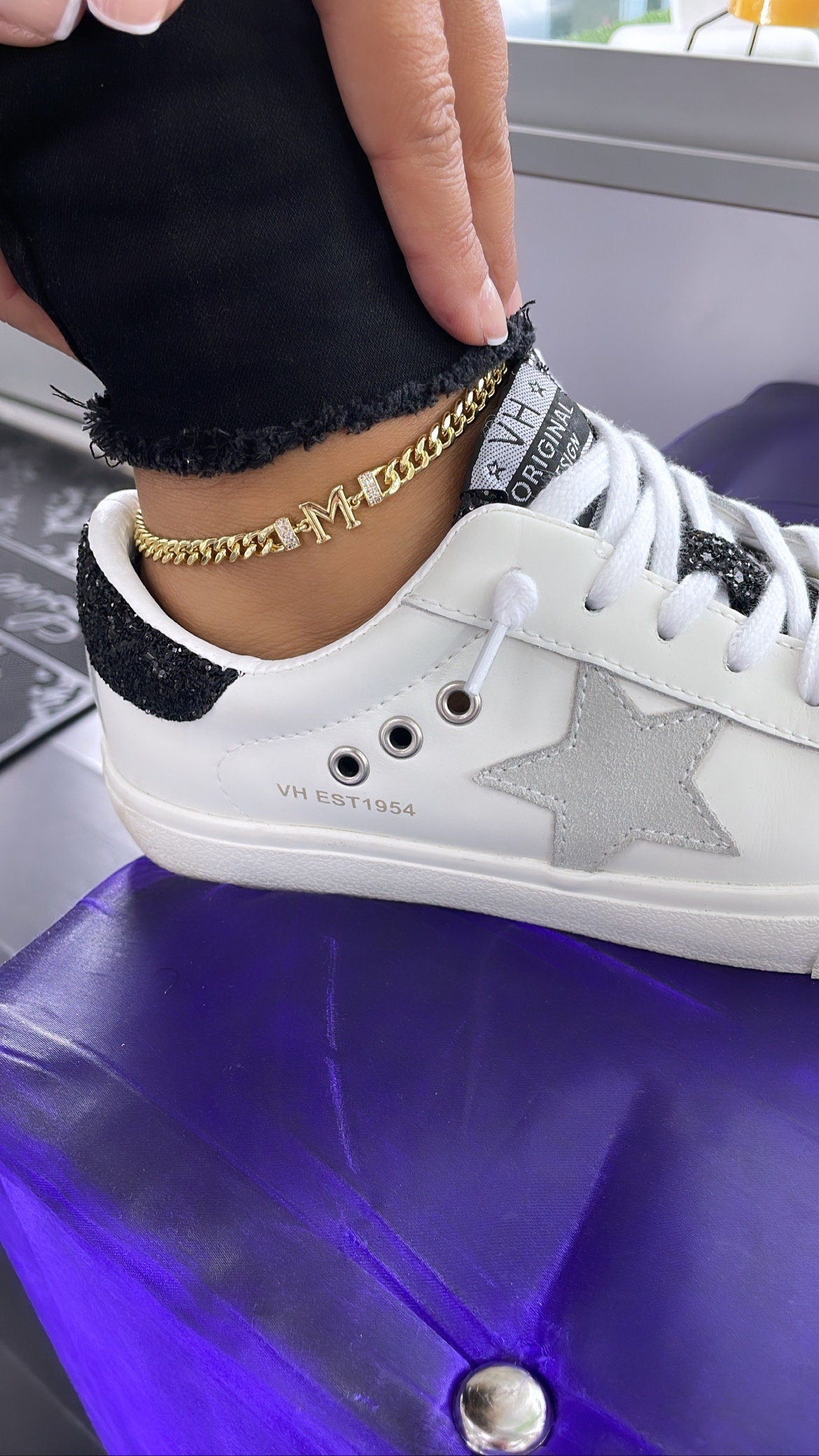 18k Gold Filled Miami Cuban Link Ankle Bracelet Initial Letters A