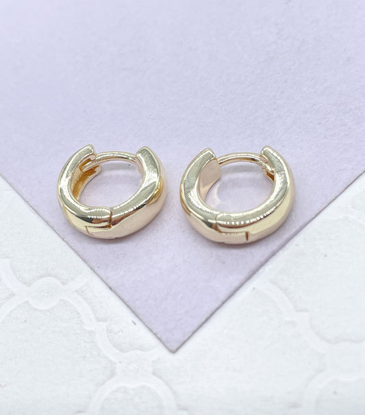 18k Gold Filled Plain Smooth Huggie Hoop Earrings In Four Sizes