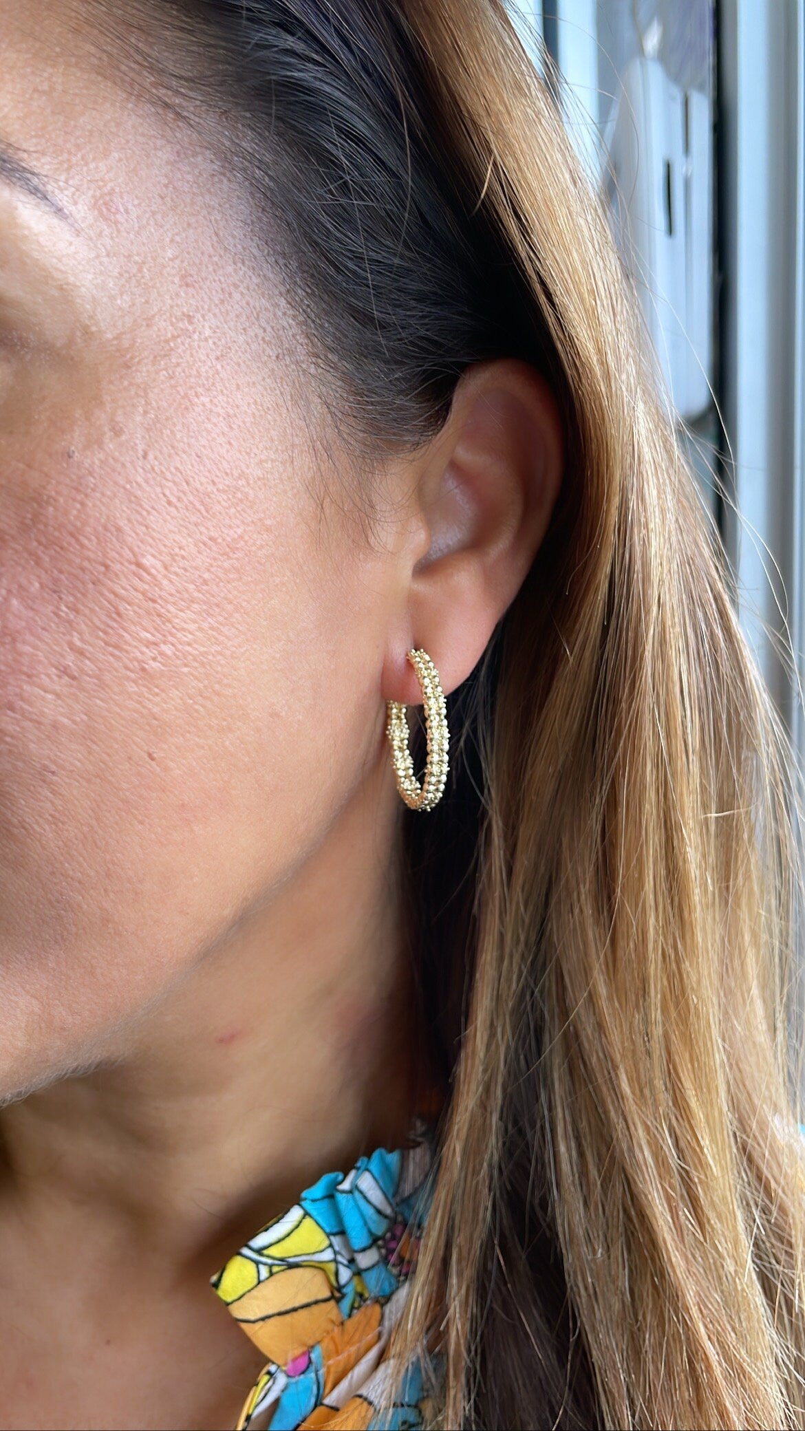 18k Gold Filled Dual Rowed Textured/Beaded Open Hoops