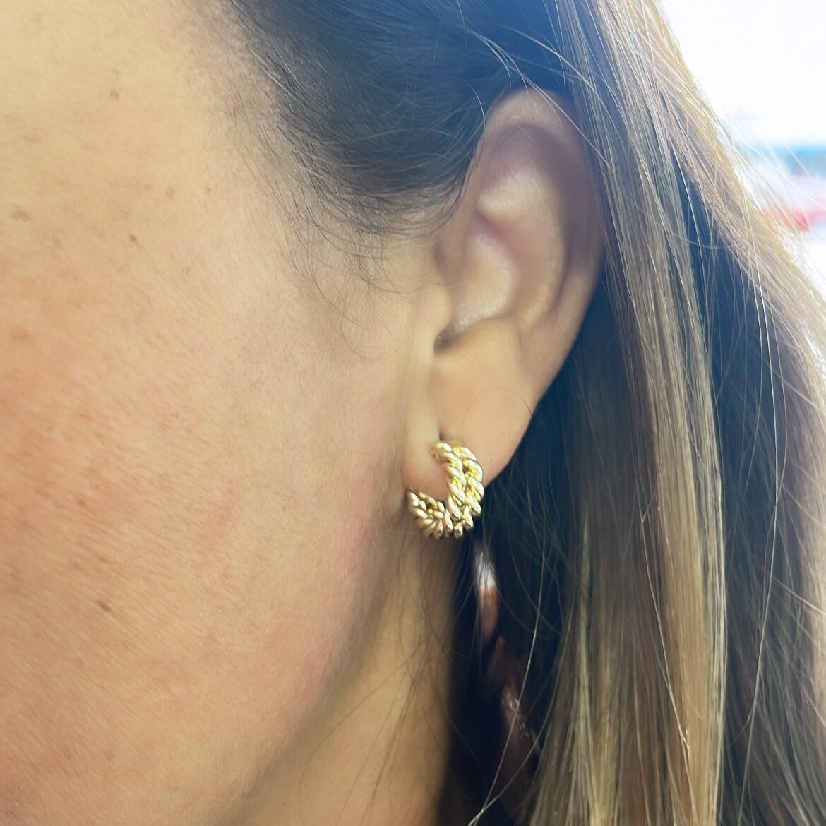 18k Gold Filled Double Dainty Row Twisted Pushback Open Hoop Earring C-Hoop