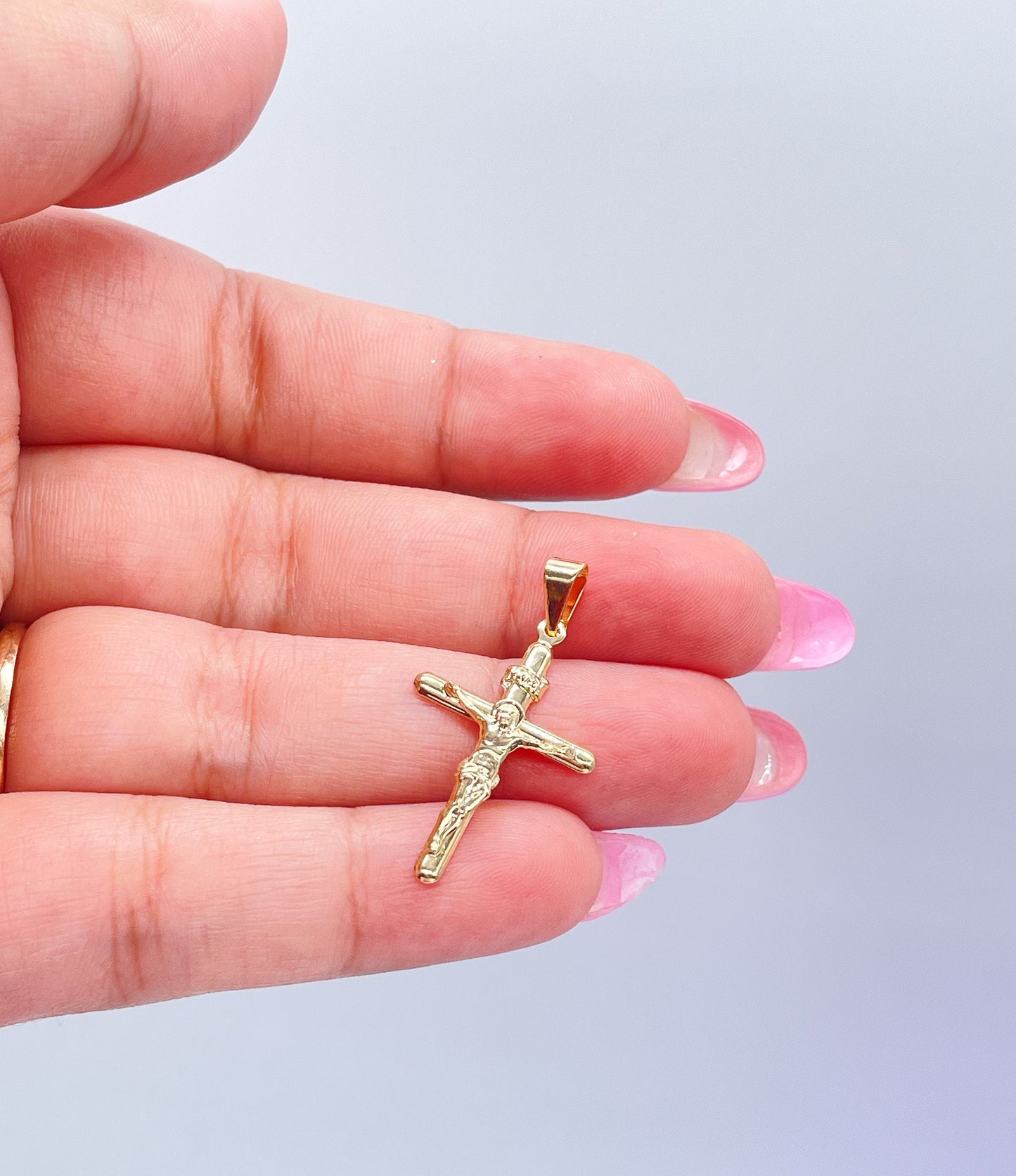 18k Gold Filled Smooth Crucifix with Elevated Engraved Jesus, Religious Jewlery, Christian Jewlery