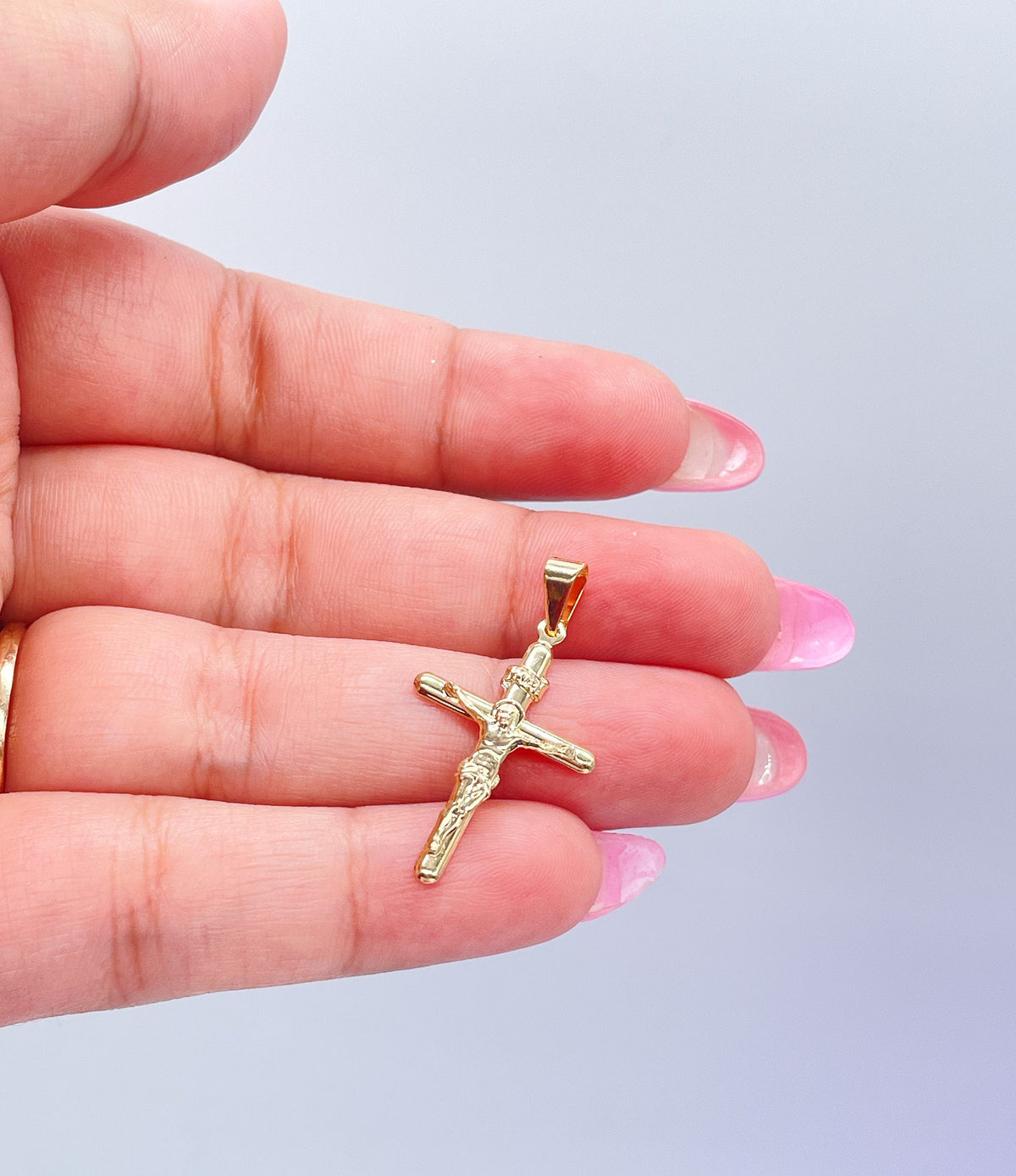18k Gold Filled Smooth Crucifix with Elevated Engraved Jesus, Religious Jewlery, Christian Jewlery