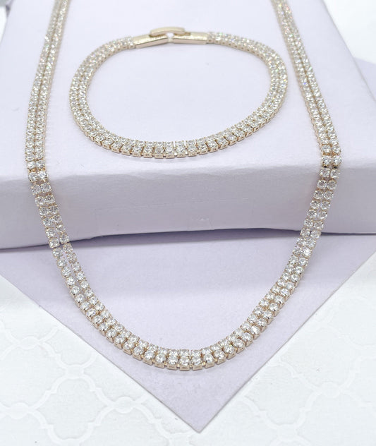 18k Gold Filled Cubic Zirconia Tennis Choker Bracelet Set