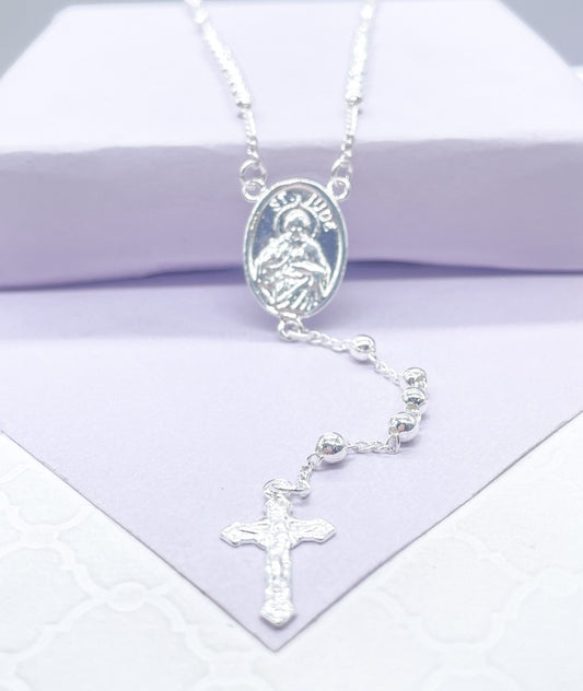18k Gold Filled Rosary Chain Necklace: St Jude Medallion & Crucifix