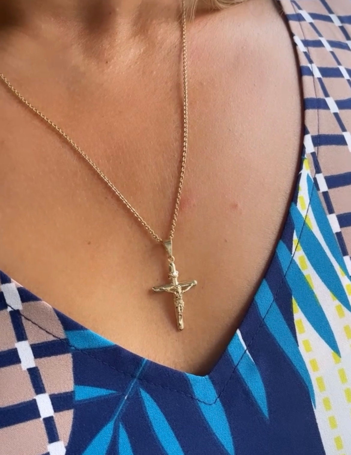 18k Gold Filled Smooth Crucifix with Elevated Engraved Jesus, Religious Jewlery, Christian Jewlery