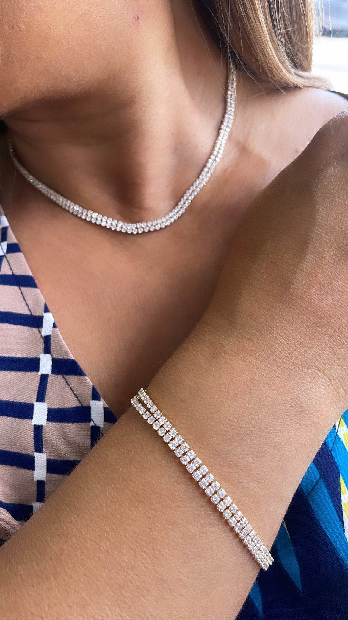 18k Gold Filled Cubic Zirconia Tennis Choker Bracelet Set