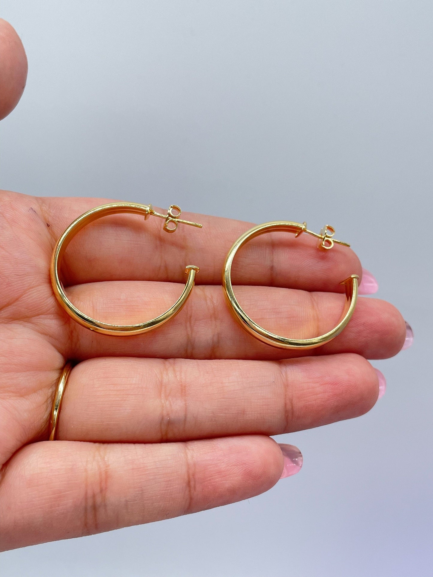18k Gold Filled Plain Flat Thin Dainty Hoop