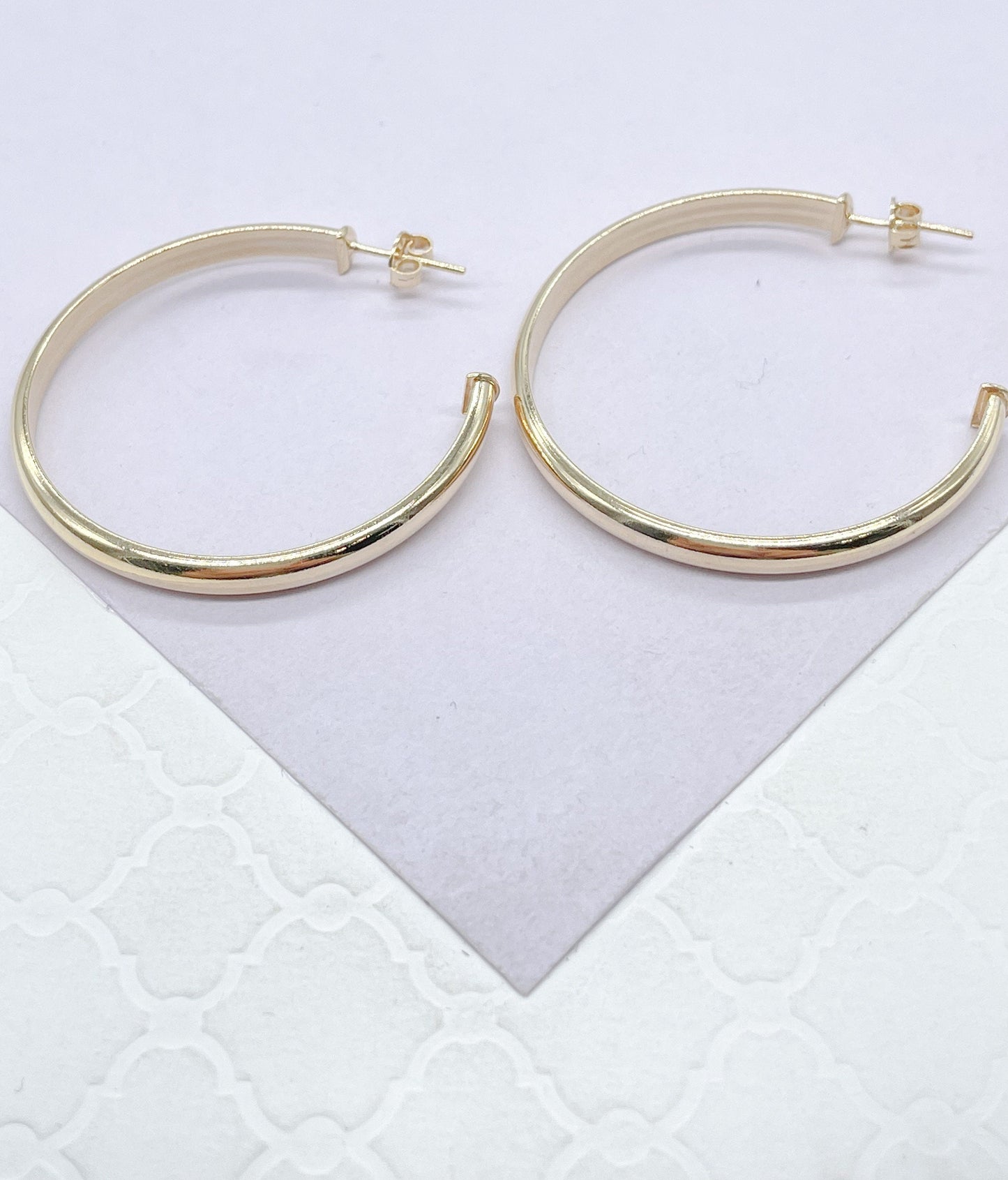 18k Gold Filled Plain Flat Thin Dainty Hoop