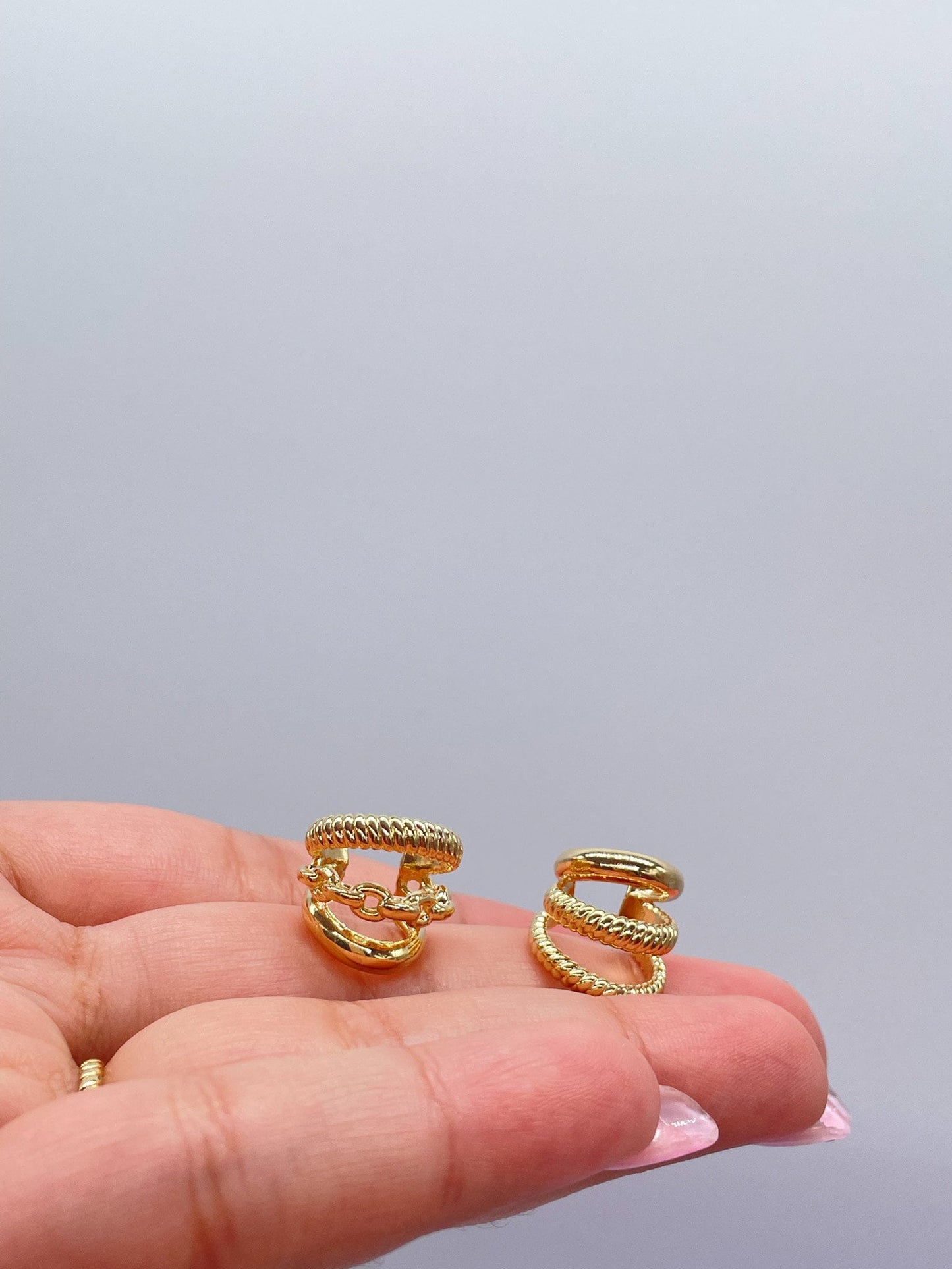 18k Gold Filled Plain 3 Row Earring Cuff