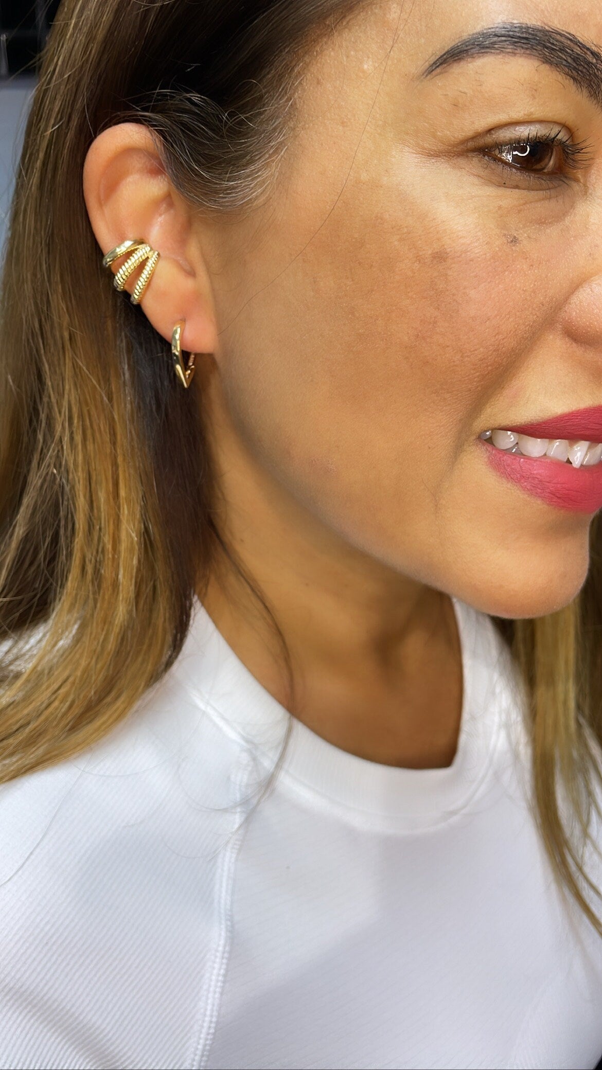 18k Gold Filled Plain 3 Row Earring Cuff