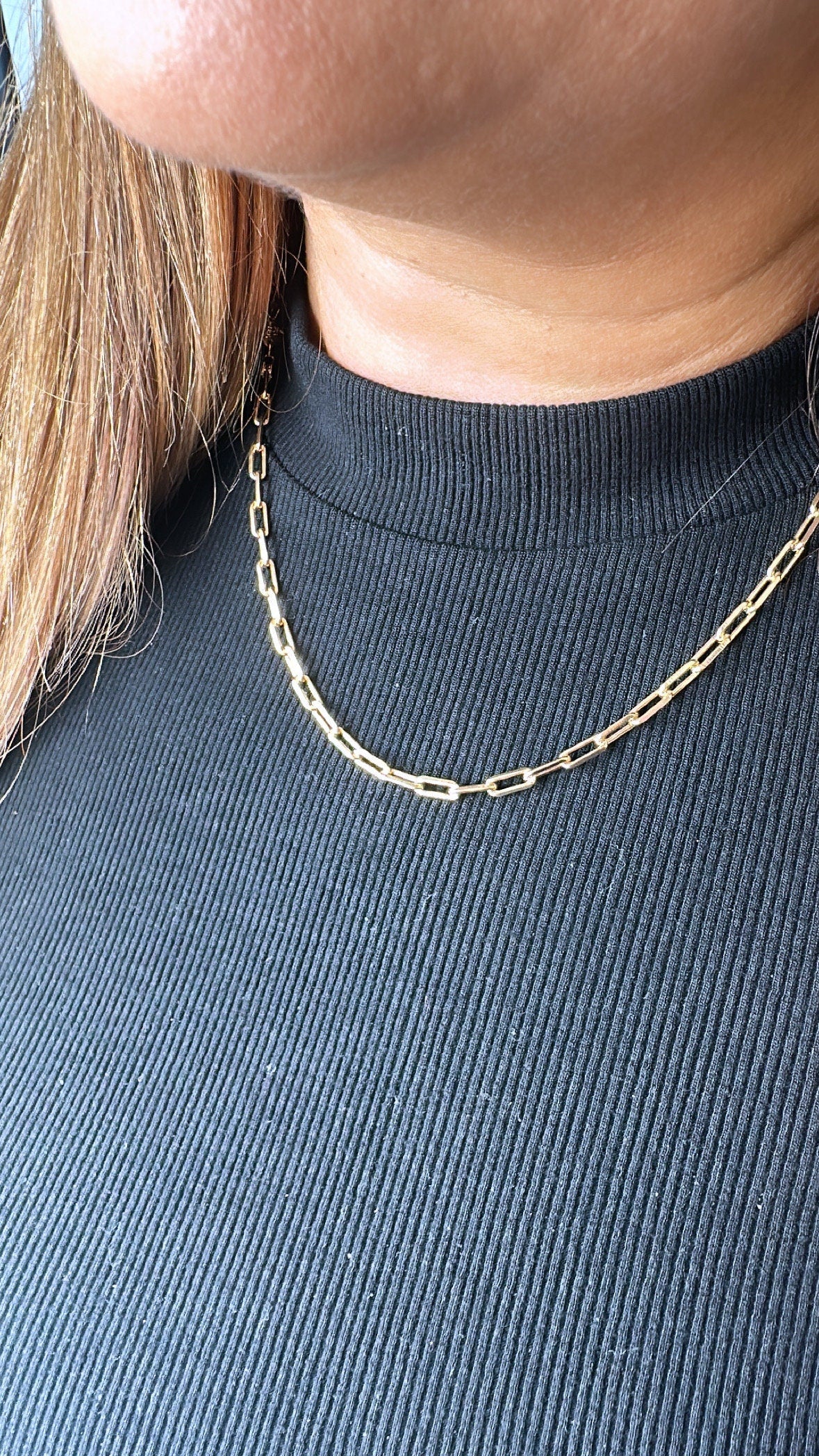 18k Gold Filled 3mm Paper Clip Chain Necklace