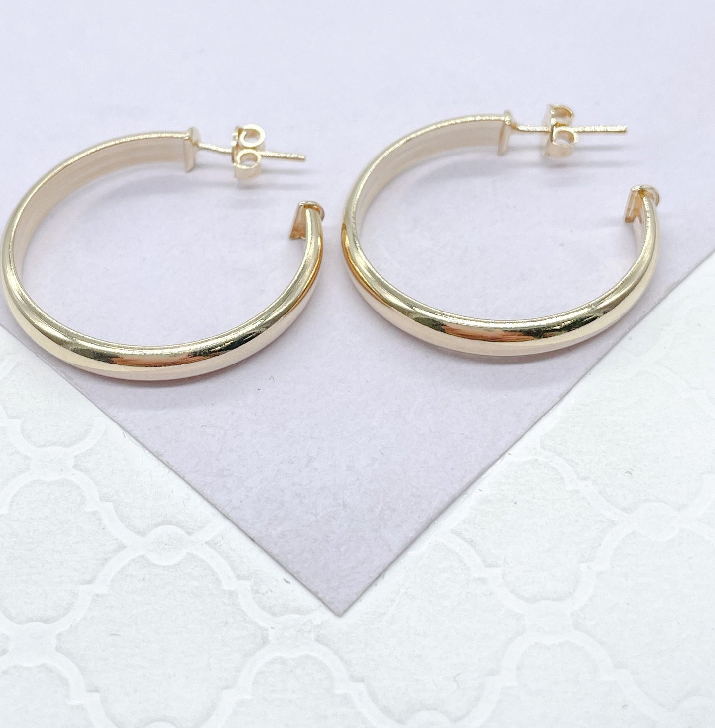 18k Gold Filled Plain Flat Thin Dainty Hoop