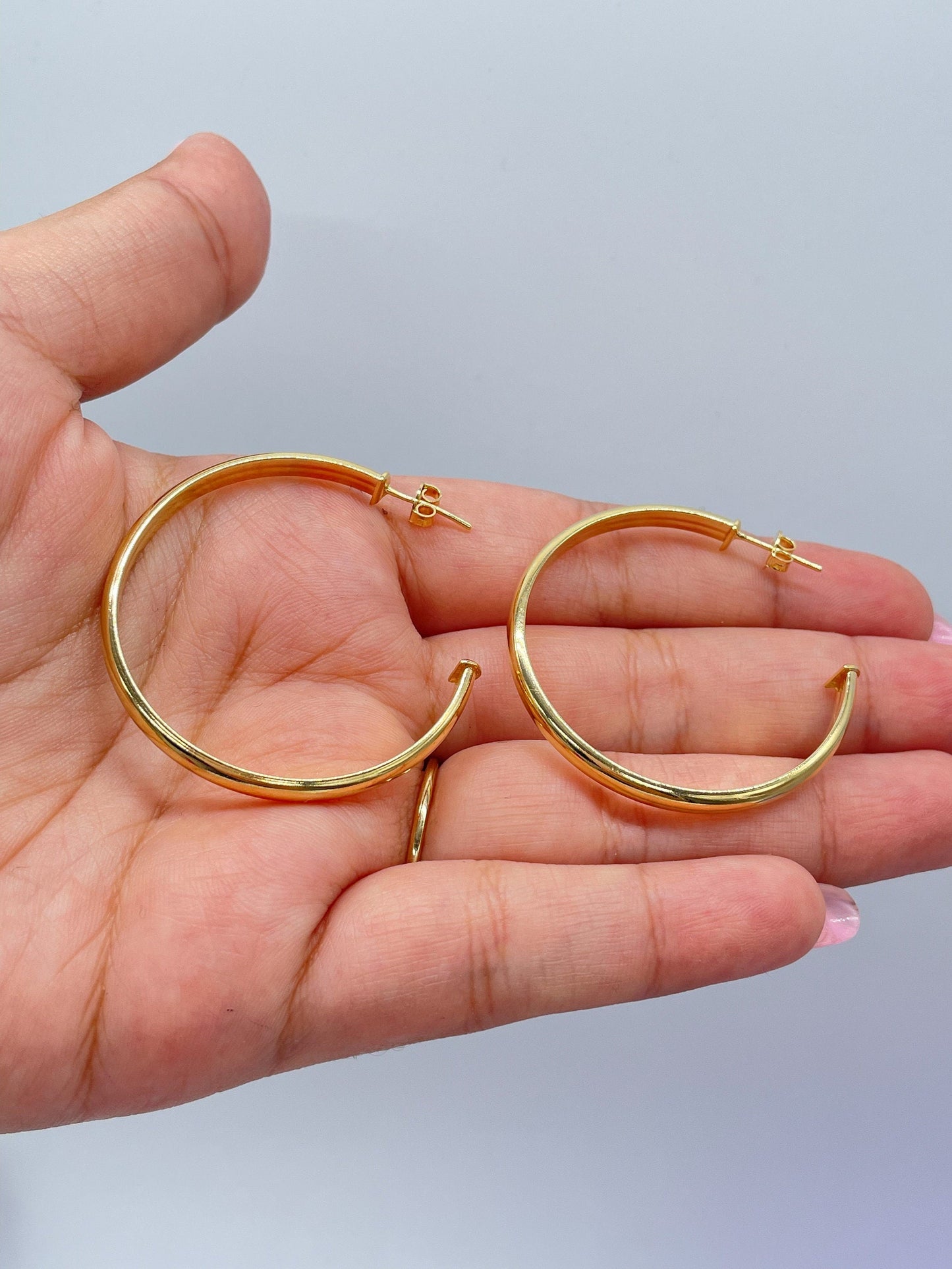 18k Gold Filled Plain Flat Thin Dainty Hoop