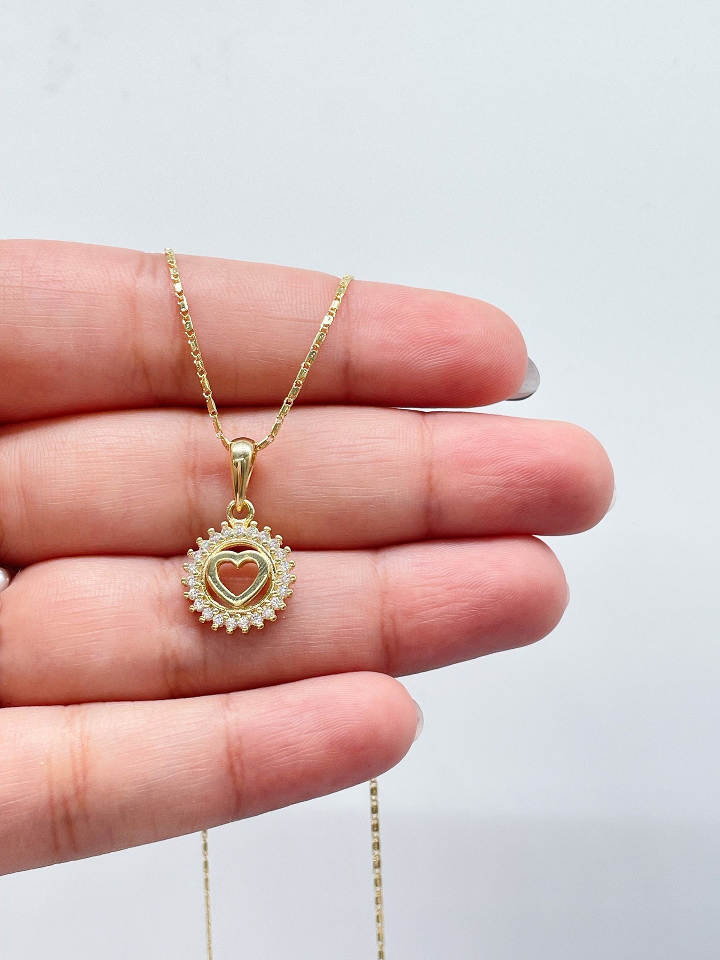 18k Gold Filled CZ Pendant: Dainty Cross or Heart
