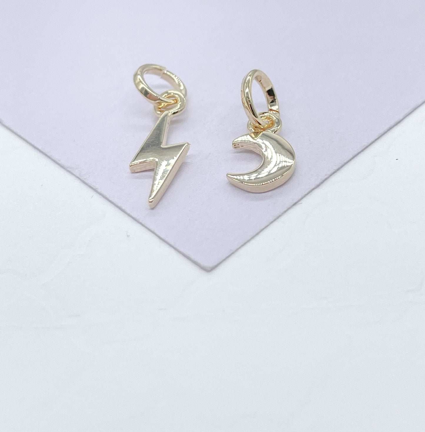 18k Gold Filled Plain Dainty Crescent Moon and Lightning Bolt Pendants