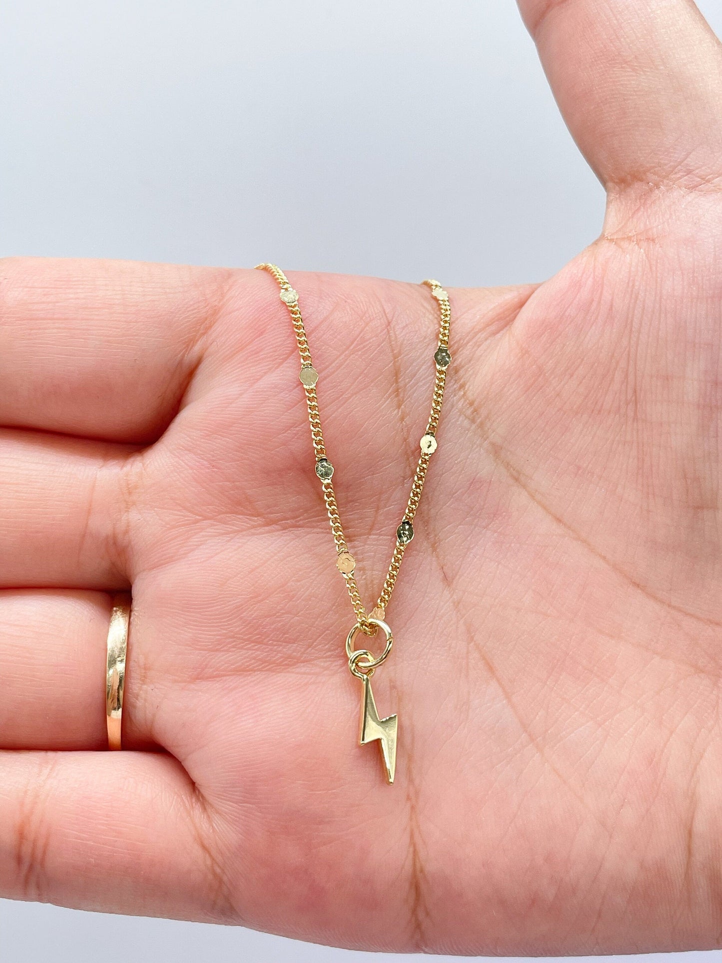 18k Gold Filled Plain Dainty Crescent Moon and Lightning Bolt Pendants