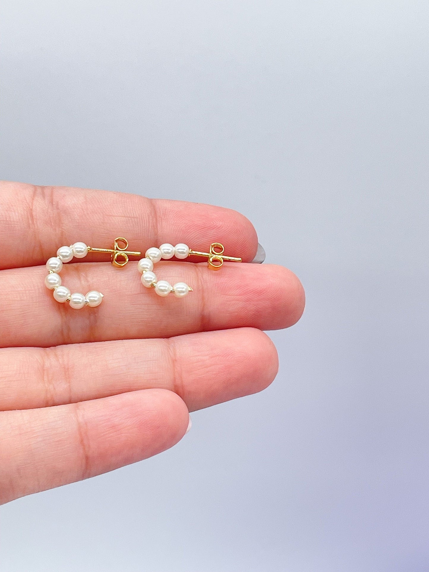 18k Gold Filled Tiny Open Pearl Beaded Hoop