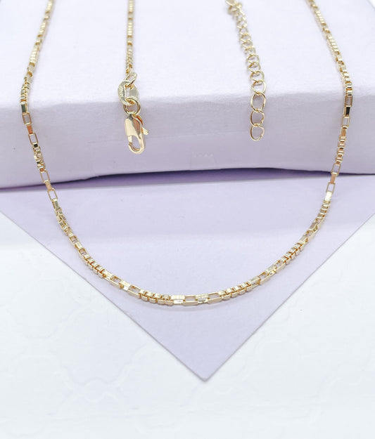 18k Gold Filled Box Chain Necklace: 1.5mm Dainty Layering Chain