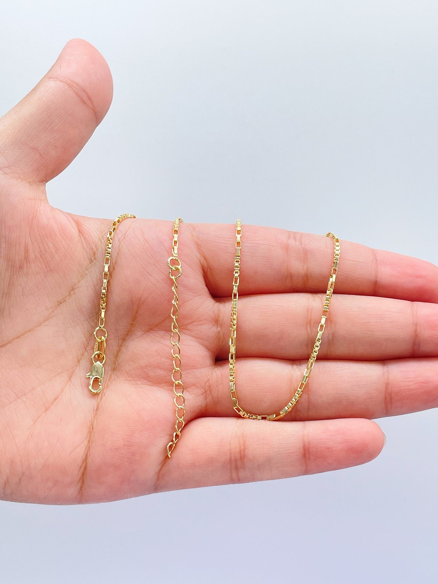 18k Gold Filled Box Chain Necklace: 1.5mm Dainty Layering Chain