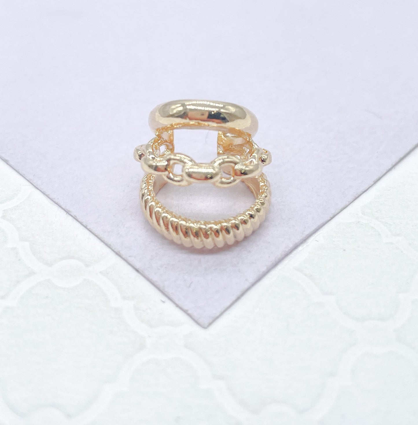18k Gold Filled Plain 3 Row Earring Cuff