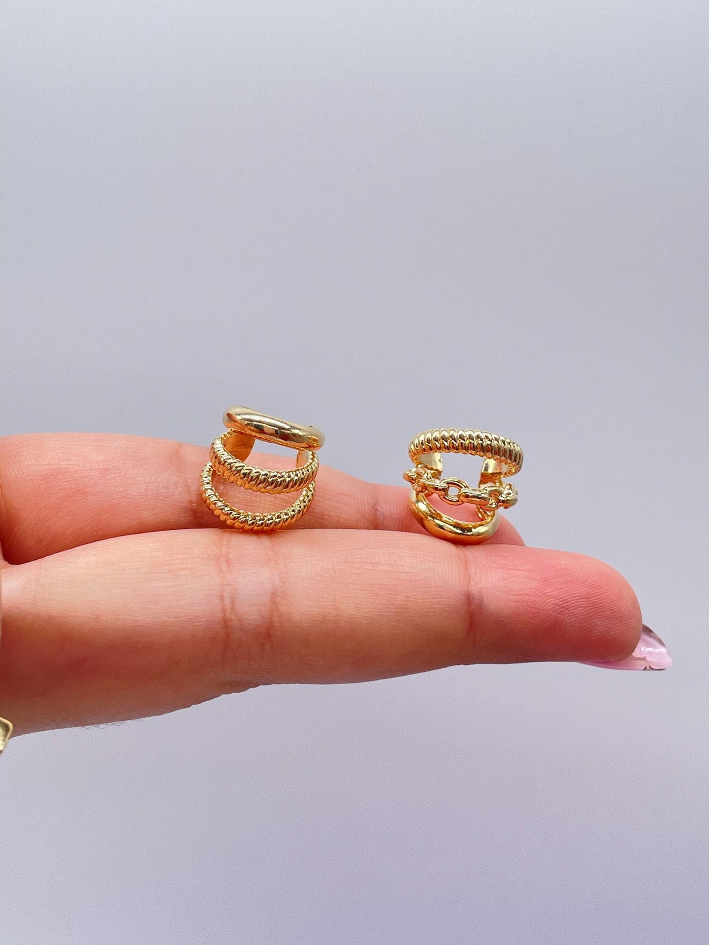 18k Gold Filled Plain 3 Row Earring Cuff