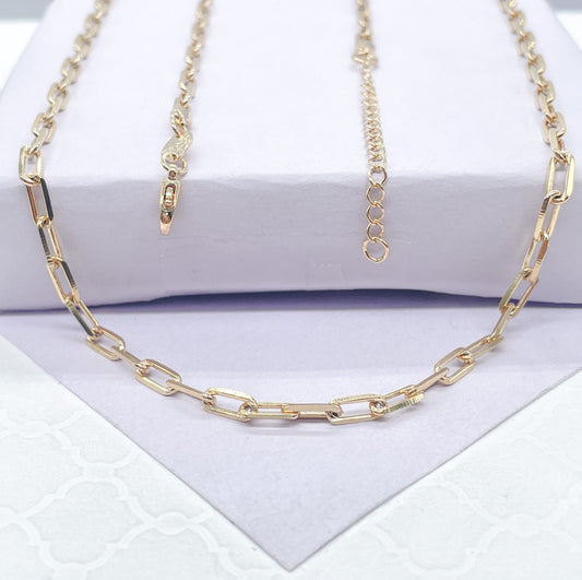 18k Gold Filled 3mm Paper Clip Chain Necklace