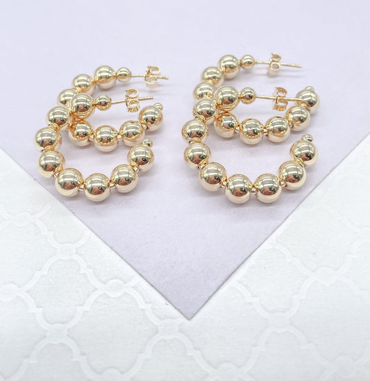 18k Gold Filled Beaded Hoop Earrings: 6mm Ball, Small/Medium