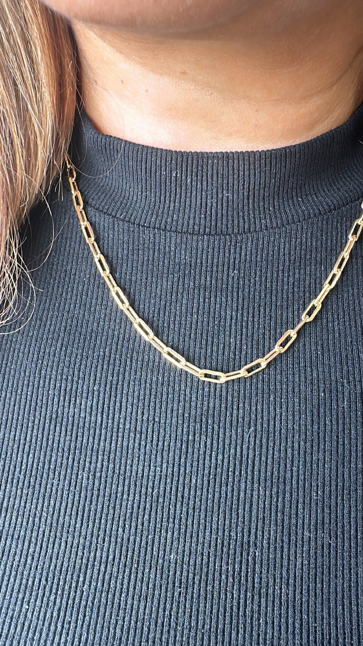 18k Gold Filled 3mm Paper Clip Chain Necklace