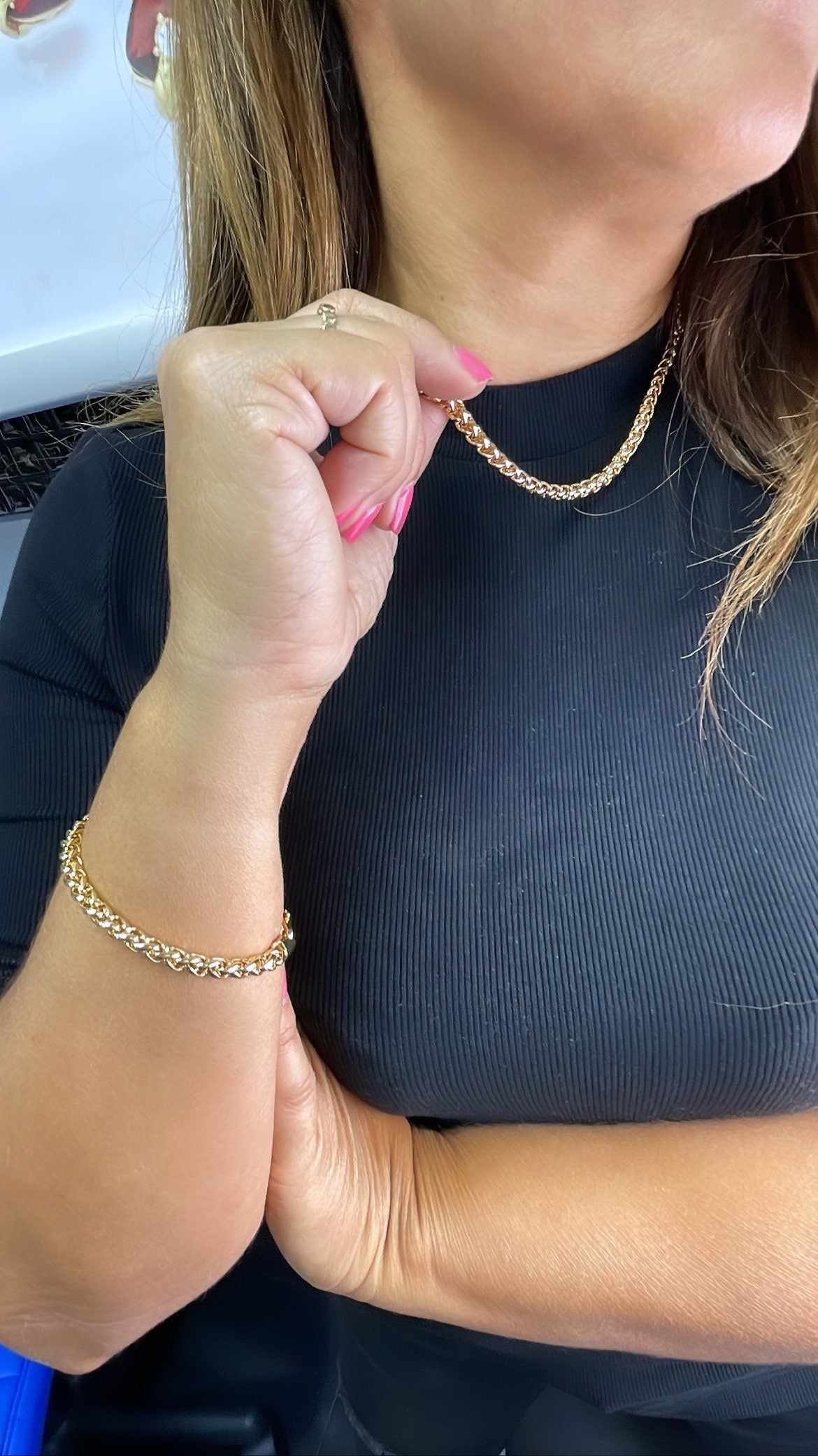 18K Gold Filled Unique Link 5mm Thick Braided Wheat Link Set, Statement Piece, Simple Jewlery, Sold Separate Or Together