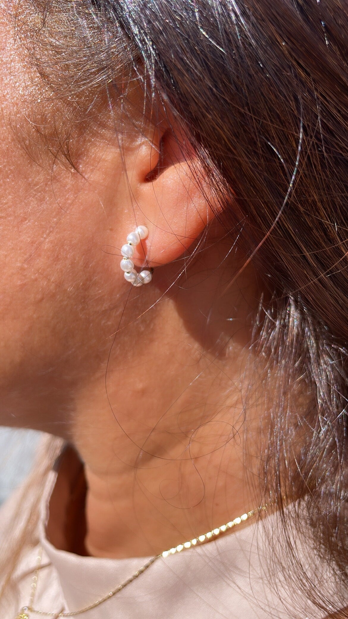 18k Gold Filled Tiny Open Pearl Beaded Hoop