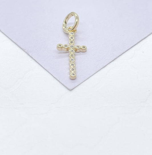 18k Gold Filled Beveled Cross Pendant Charm with Ultra Tiny CZ Stones
